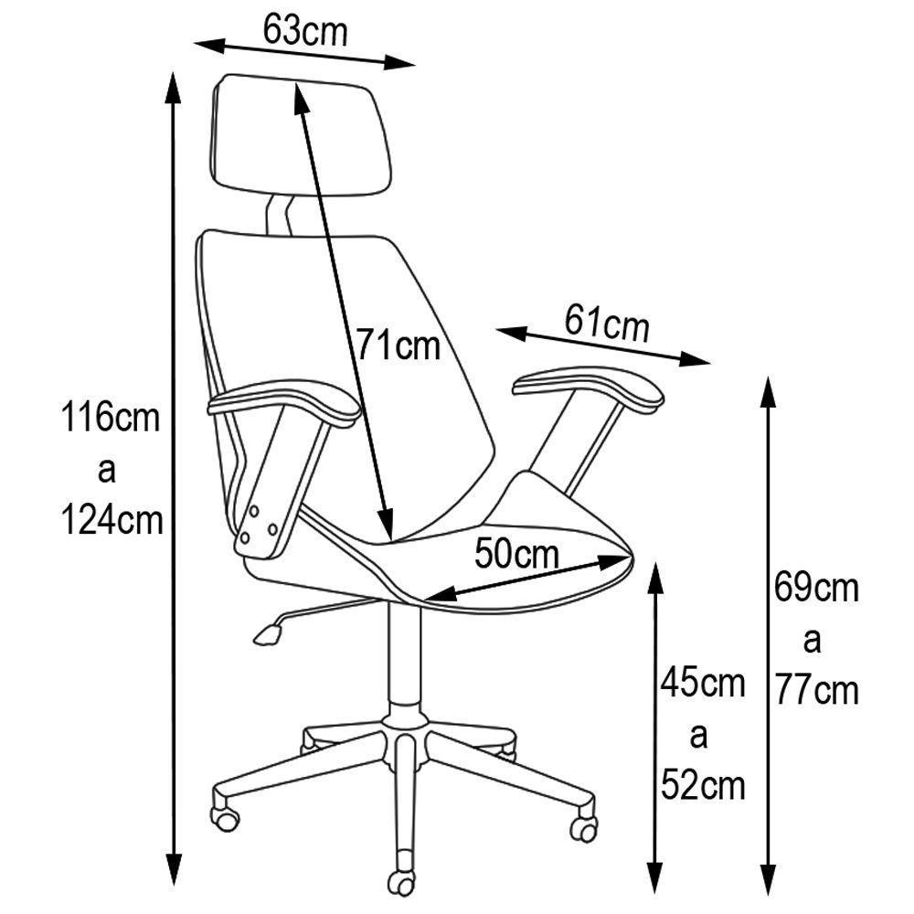 Kit 02 Cadeiras de Escritório Presidente Giratória com Regulagem de Altura Akon Pu Preto Gran Belo - 4