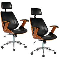 Kit 02 Cadeiras de Escritório Presidente Giratória com Regulagem de Altura Akon Pu Preto Gran Belo - 1