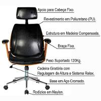 Kit 02 Cadeiras de Escritório Presidente Giratória com Regulagem de Altura Akon Pu Preto Gran Belo - 3