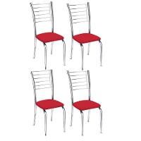 Kit 4 Cadeiras Lara Cromada Para Cozinha-Assento Sintético Vermelho-Gat Magazine - 1