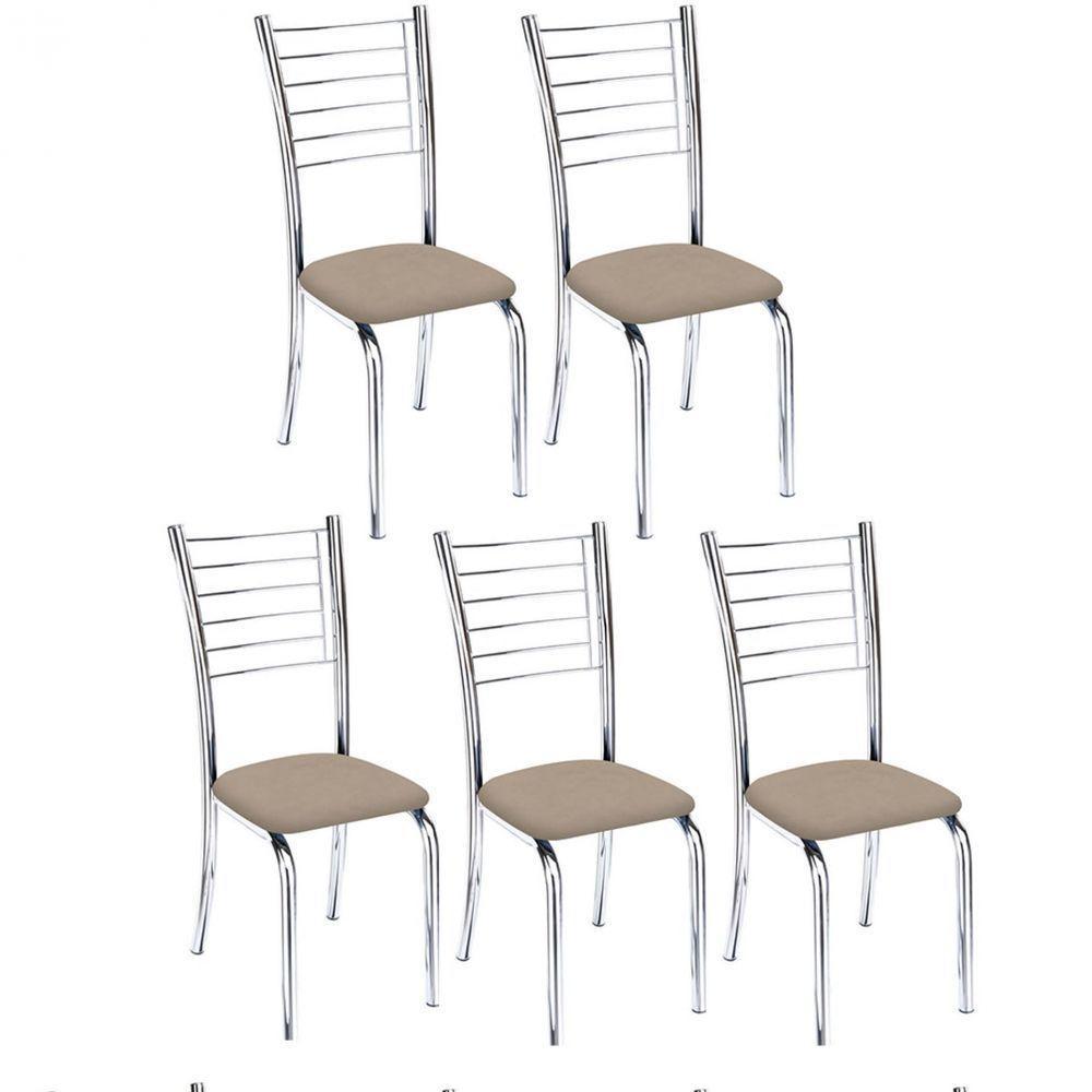 Kit 5 Cadeiras Lara Cromada Para Cozinha Bege - 1