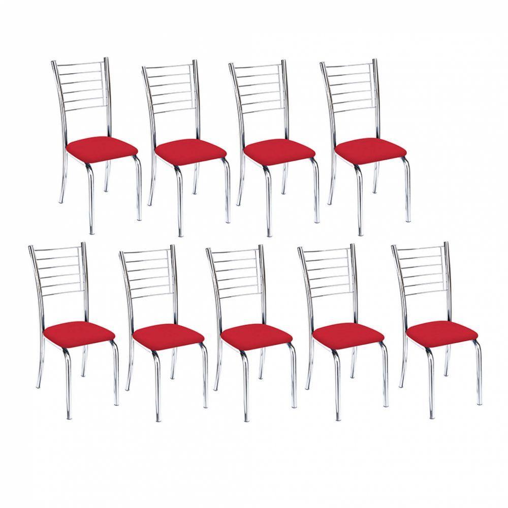 Kit 9 Cadeiras Lara Cromada Para Cozinha Vermelho - 1