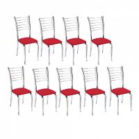 Kit 9 Cadeiras Lara Cromada Para Cozinha Vermelho - 1