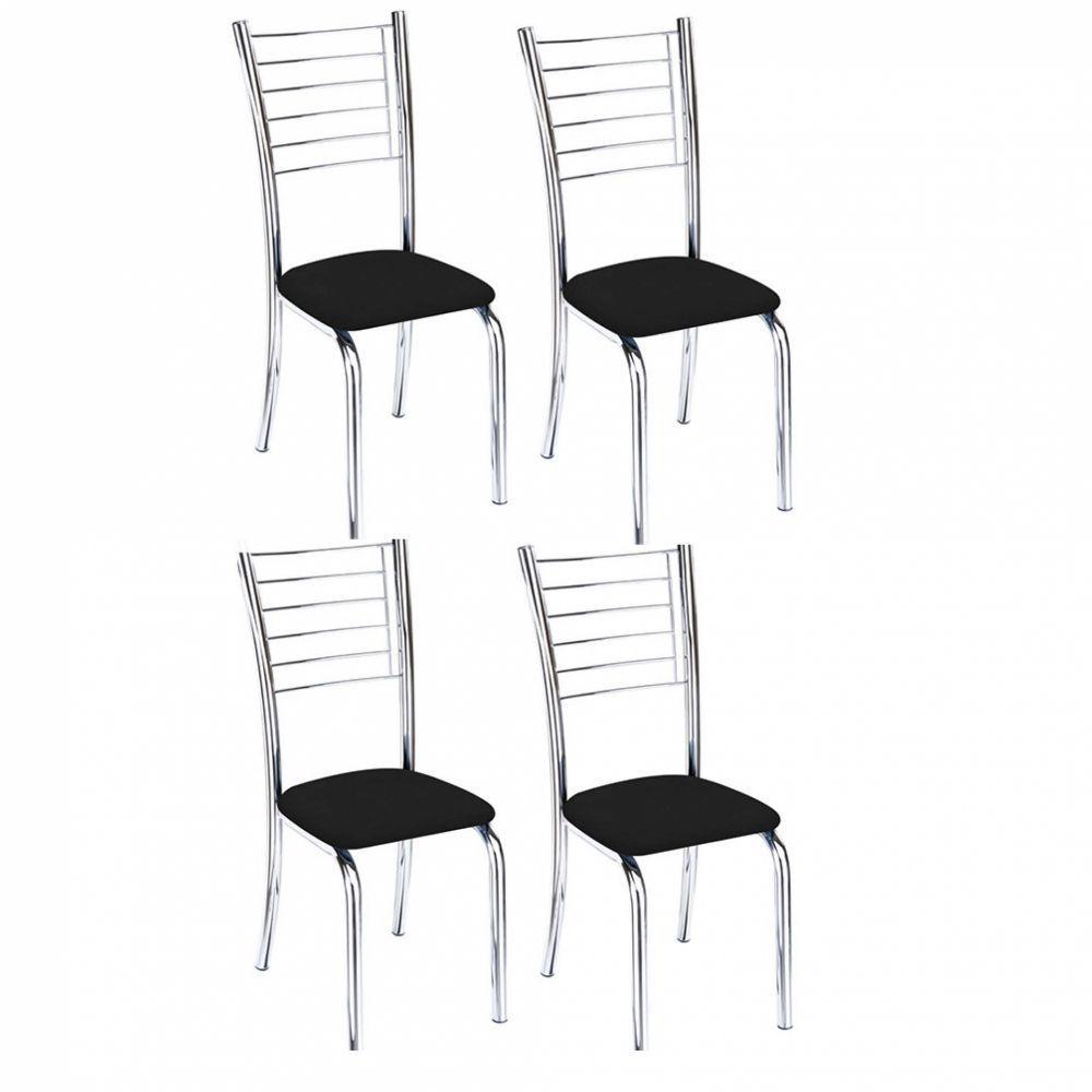Kit 4 Cadeiras Lara Cromada Para Cozinha Preto - 1