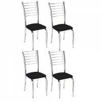 Kit 4 Cadeiras Lara Cromada Para Cozinha Preto - 1