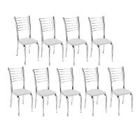 Kit 9 Cadeiras Vanessa Cromada Para Cozinha Corino Branco - 1