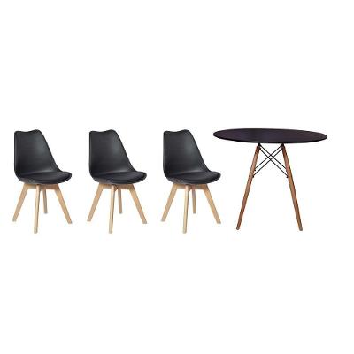 Kit Mesa Jantar Eiffel 100cm Preta + 03 Cadeiras Leda Preta