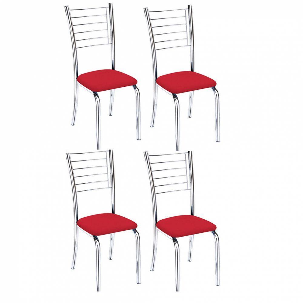 Kit 4 Cadeiras Iara Cromada Para Cozinha Vermelho - 1