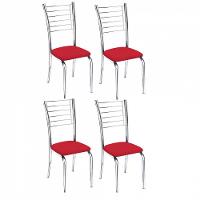 Kit 4 Cadeiras Iara Cromada Para Cozinha Vermelho - 1