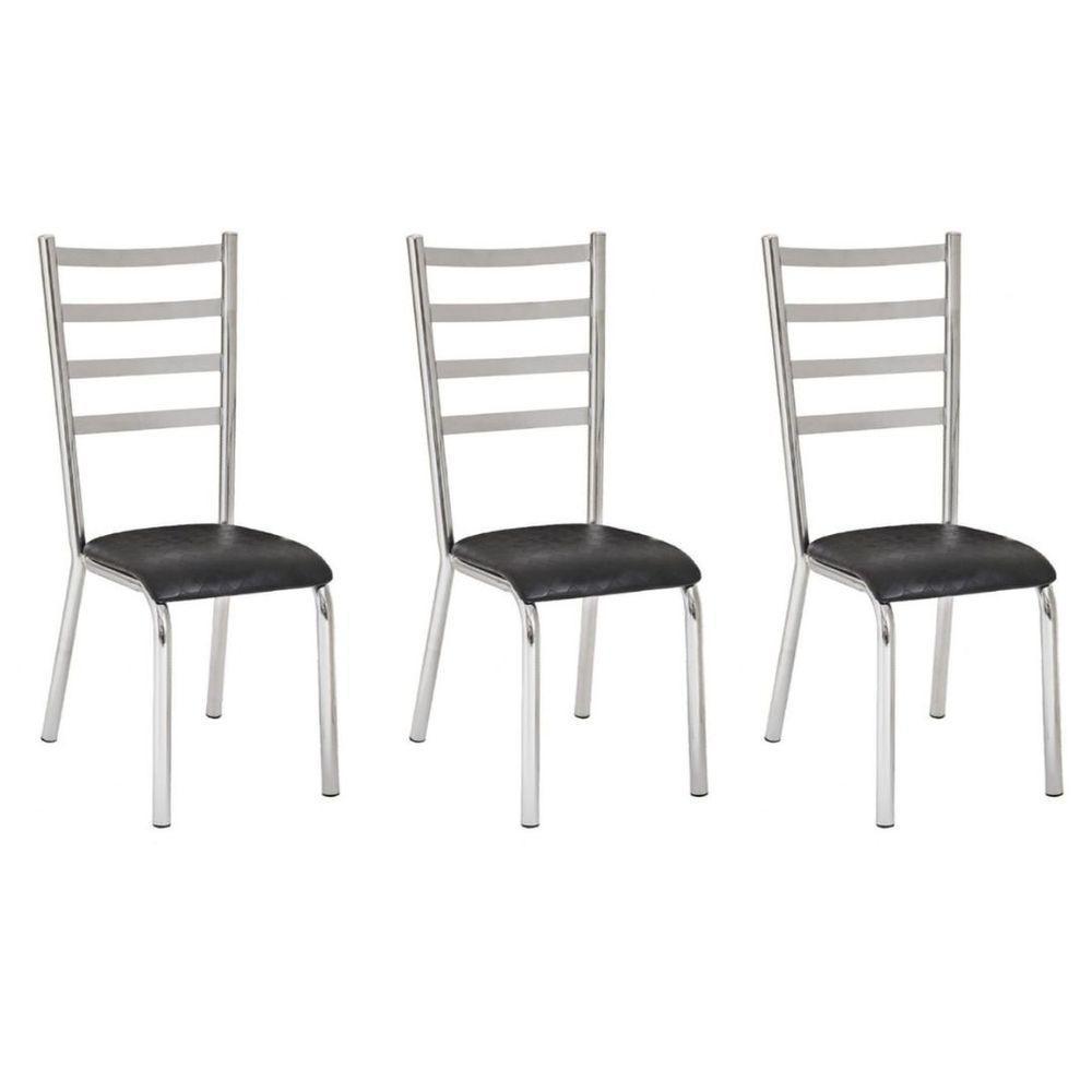 Kit 3 Cadeiras Laura Cromada Para Cozinha-Assento Preto - 1