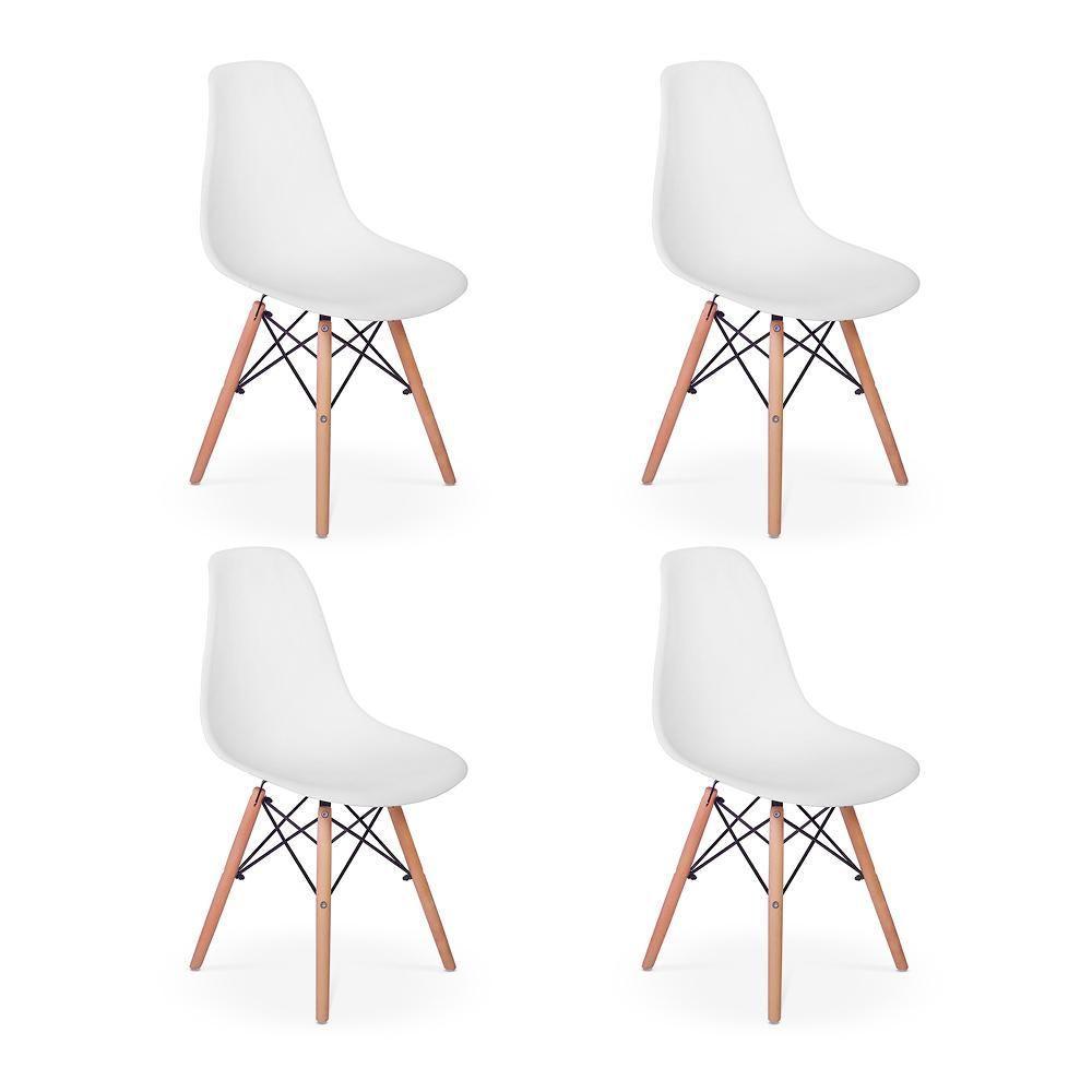 Conjunto 4 Cadeiras Charles Eames Eiffel Wood Base Madeira - Branca - 1