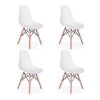 Conjunto 4 Cadeiras Charles Eames Eiffel Wood Base Madeira - Branca - 1