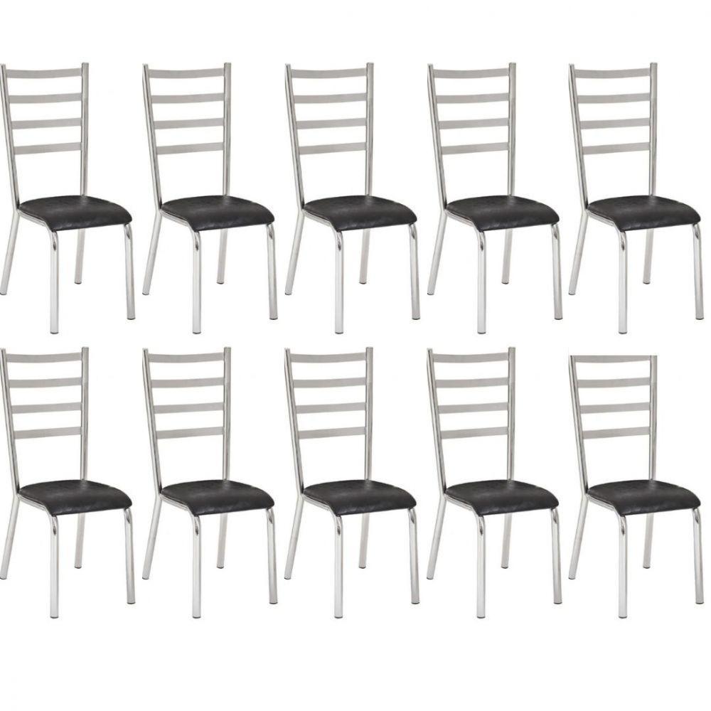 Kit 10 Cadeiras Laura Cromada para Cozinha Assento Preto - 1