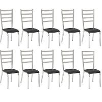 Kit 10 Cadeiras Laura Cromada para Cozinha Assento Preto - 1