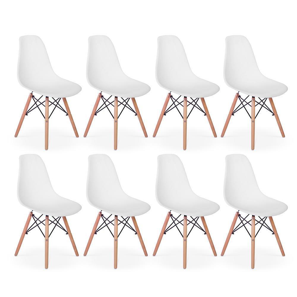 Conjunto 8 Cadeiras Charles Eames Eiffel Wood Base Madeira - Branca - 1