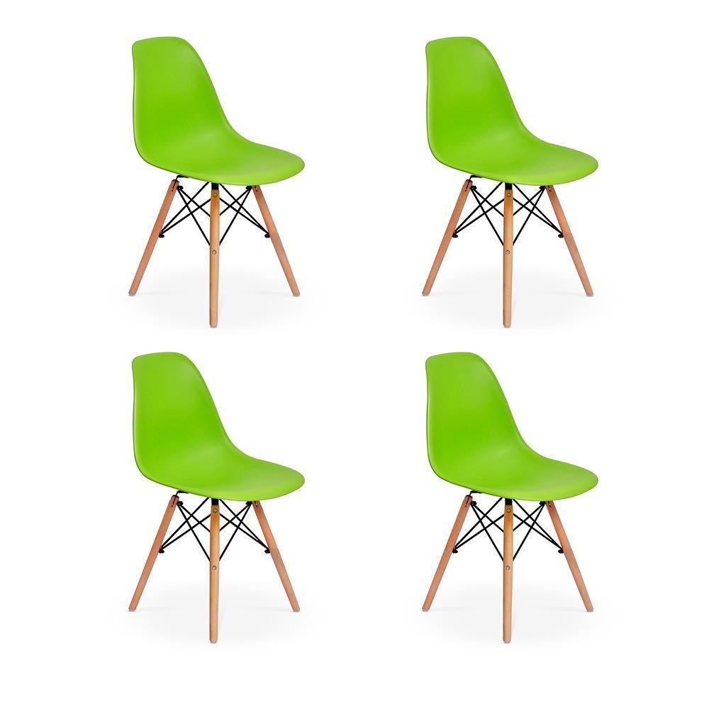 Conjunto 4 Cadeiras Charles Eames Eiffel Wood Base Madeira Verde - 1