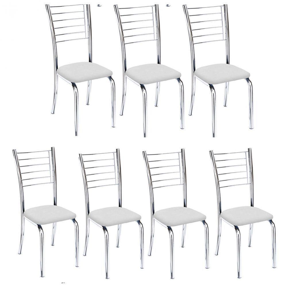 Kit 7 Cadeiras Lara Cromada Para Cozinha Branco - 1