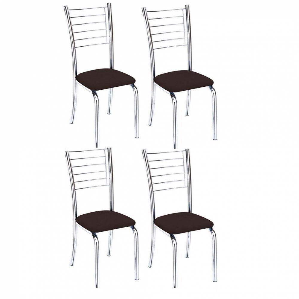 Kit 4 Cadeiras Lara Cromada Para Cozinha Marrom - 1