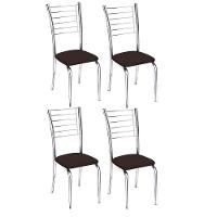 Kit 4 Cadeiras Vanessa Cromada Para Cozinha-Assento Corino Marrom-Gat Magazine - 1