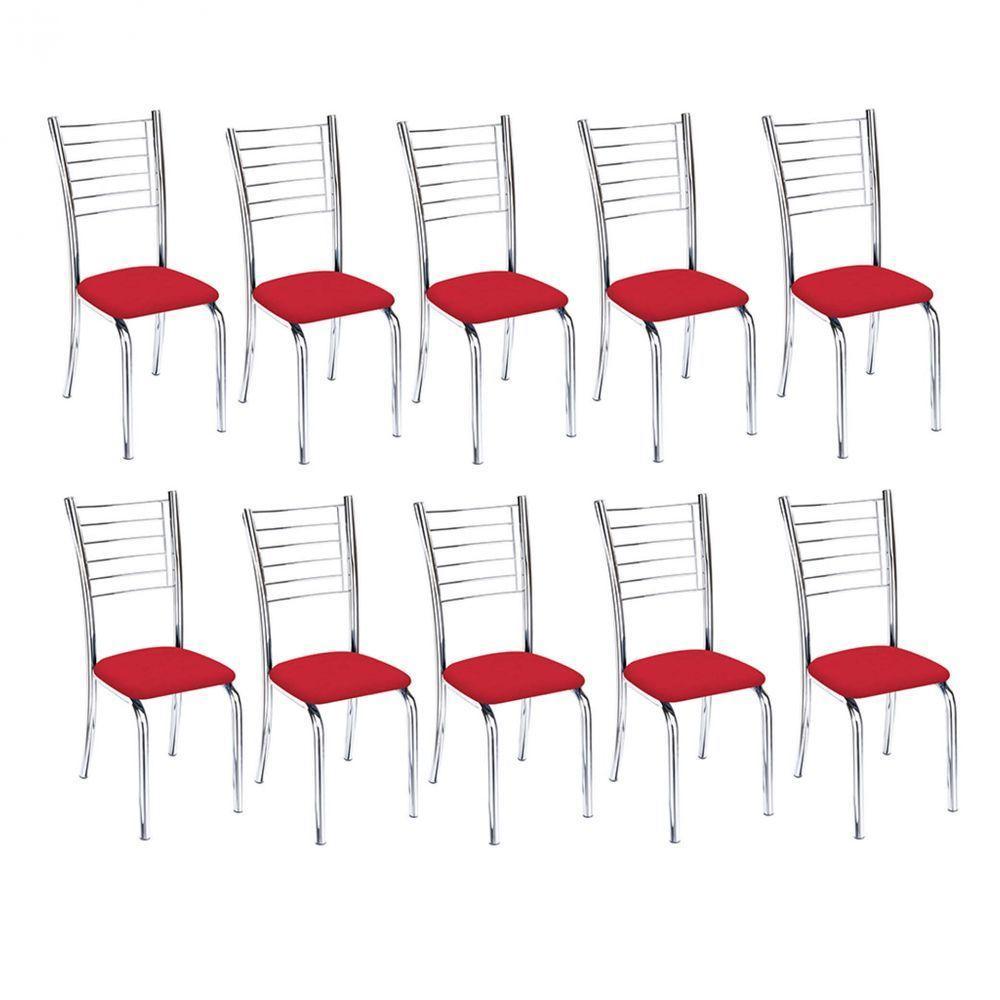Kit 10 Cadeiras Iara Cromada Para Cozinha Vermelho - 1