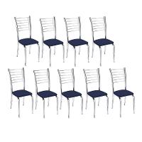 Kit 9 Cadeiras Lara Cromada Para Cozinha Azul - 1