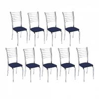 Kit 9 Cadeiras Vanessa Cromada Para Cozinha Corino Azul - 1
