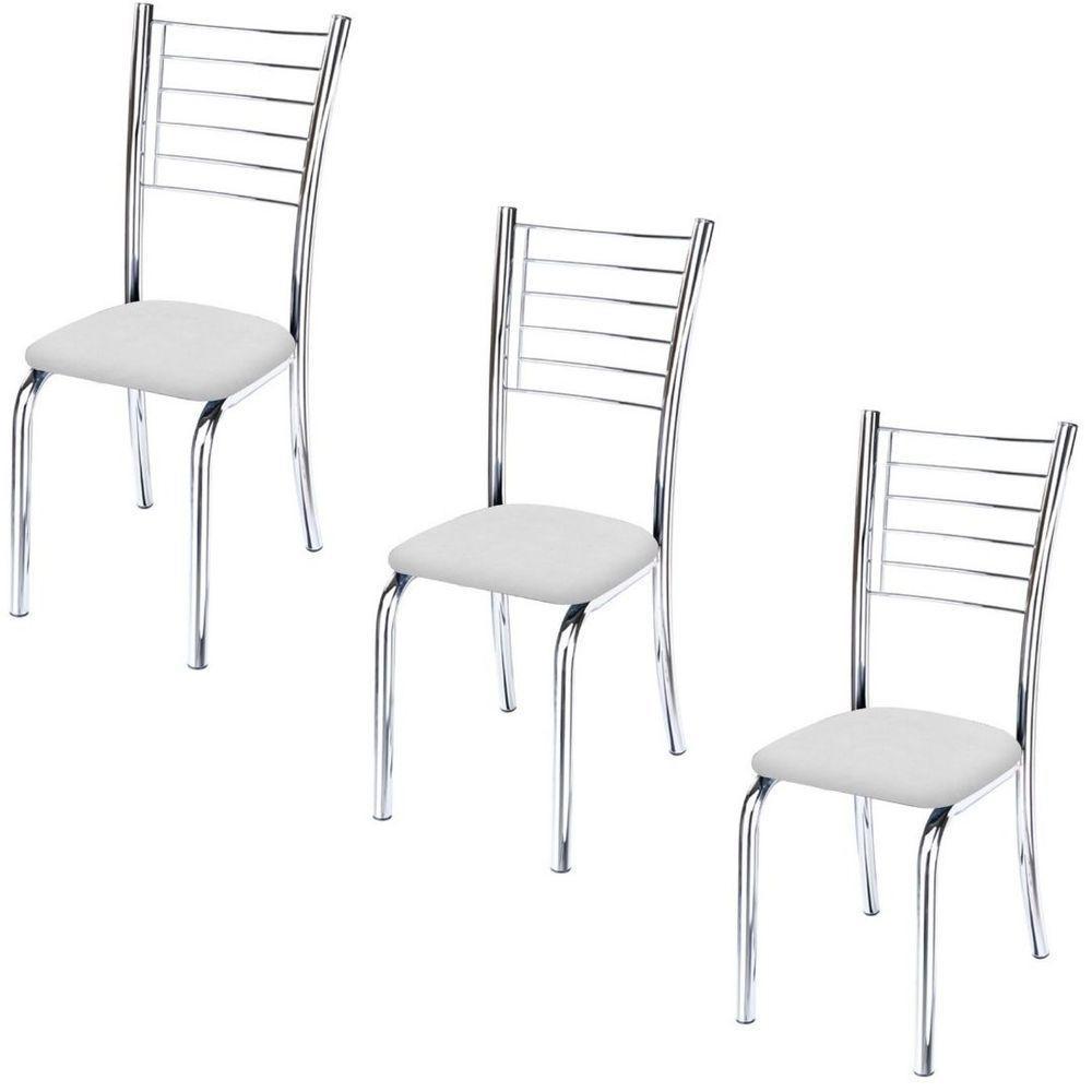 Kit 3 Cadeiras Iara Cromada Para Cozinha Branco - 3