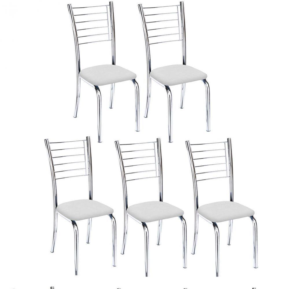 Kit 5 Cadeiras Iara Cromada Para Cozinha Branco - 1
