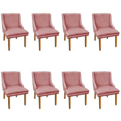 Kit 8 Cadeiras de Jantar Suede Pés Palito Rose