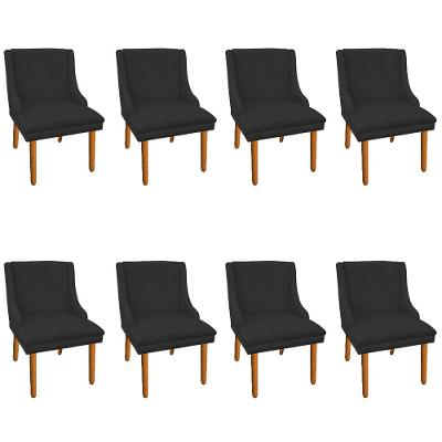 Kit 8 Cadeiras de Jantar Suede Pés Palito Preto