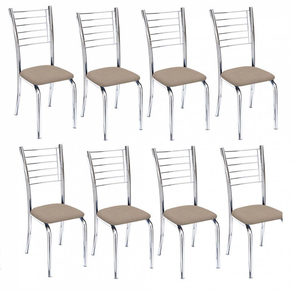 Kit 8 Cadeiras Lara Cromada Para Cozinha Bege - 1