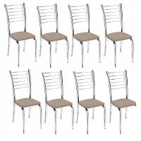 Kit 8 Cadeiras Lara Cromada Para Cozinha Bege - 1