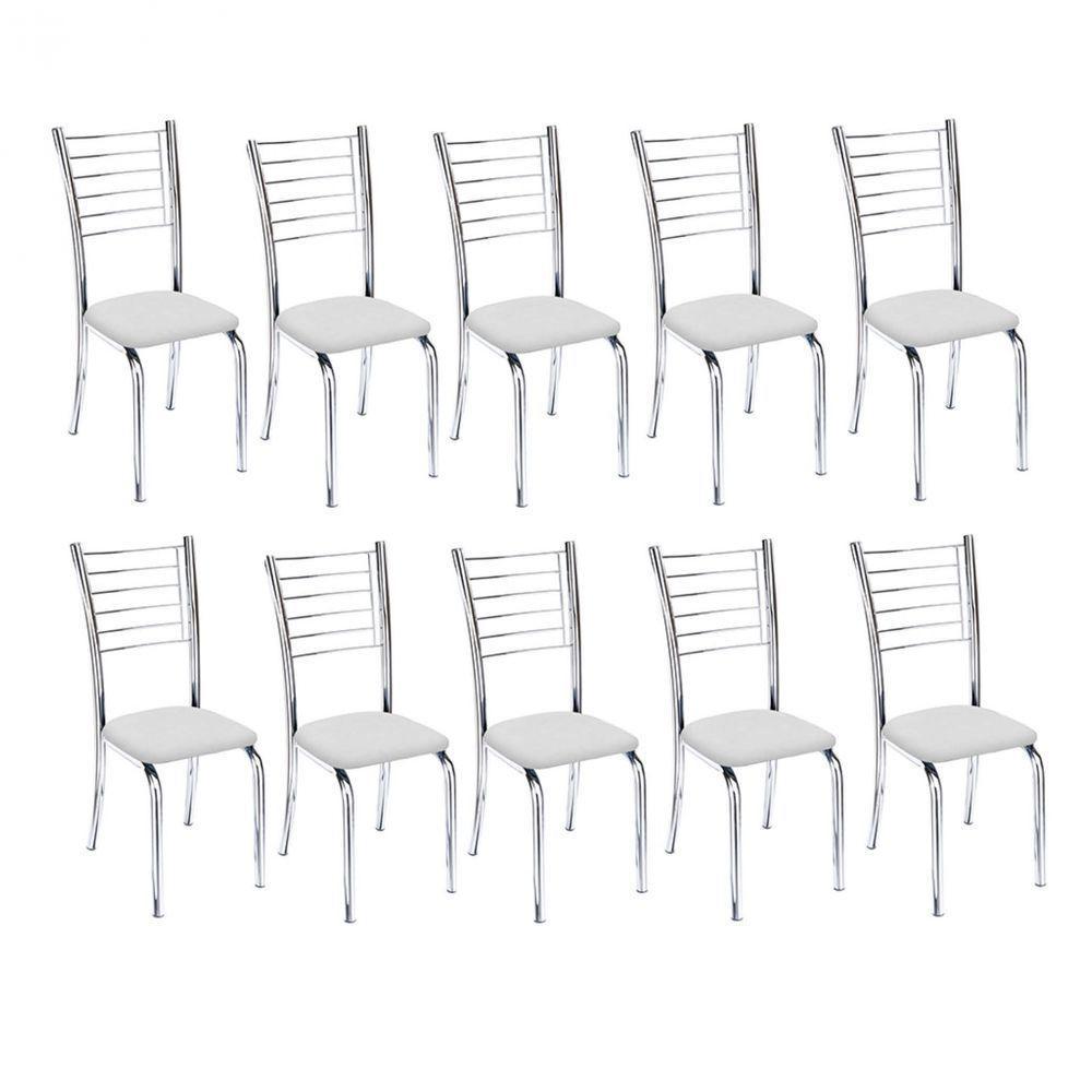 Kit 10 Cadeiras Lara Cromada Para Cozinha-Assento Sintético Branco-Gat Magazine - 1