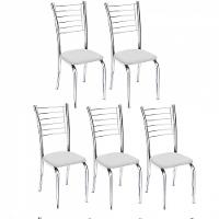 Kit 5 Cadeiras Lara Cromada Para Cozinha Branco - 1