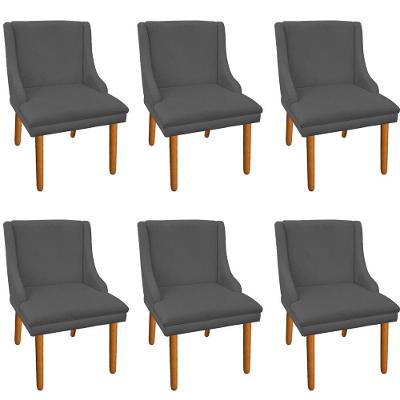 06 Cadeiras de Jantar Suede Pés Palito Castanho cor Grafite