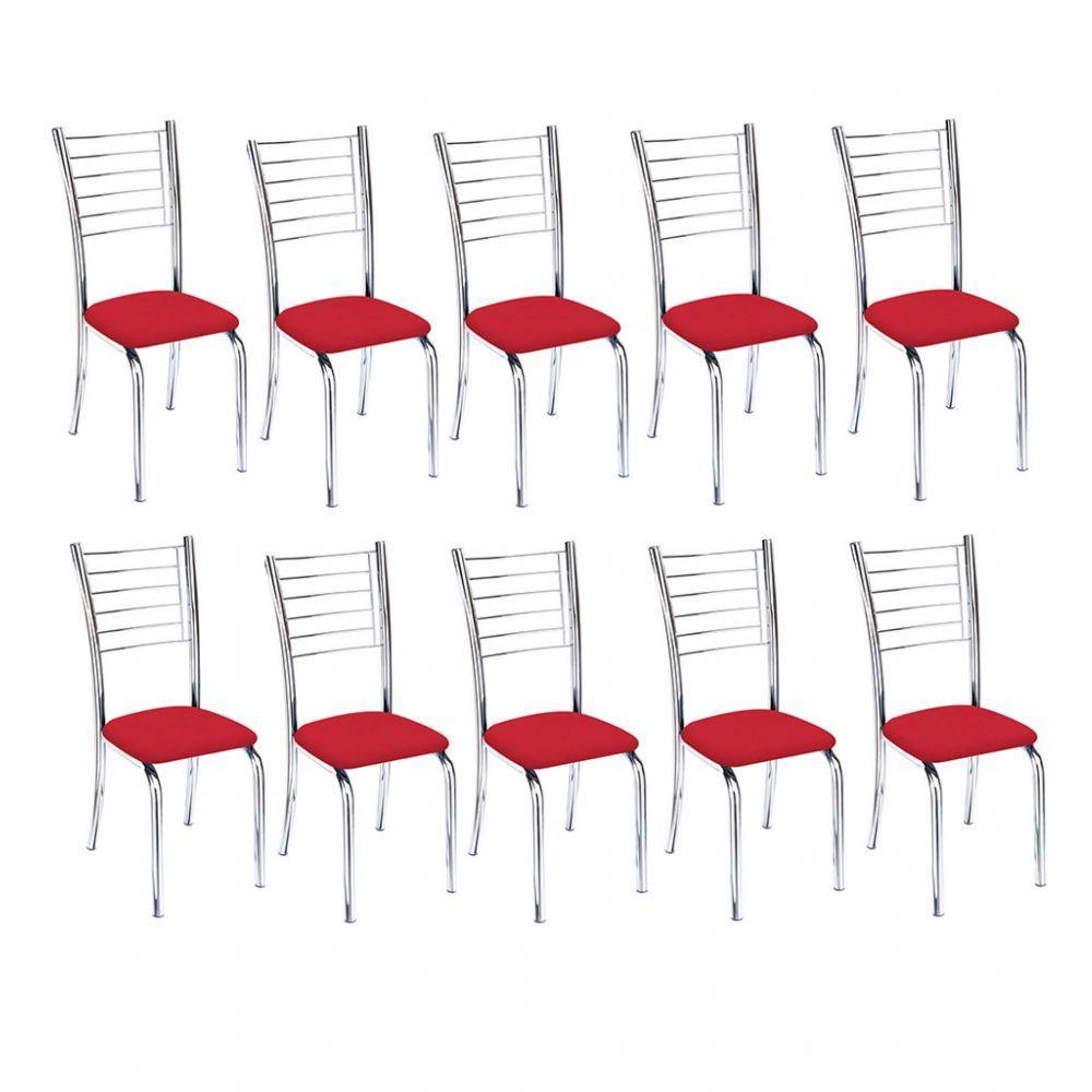Kit 10 Cadeiras Lara Cromada Para Cozinha Vermelho - 1