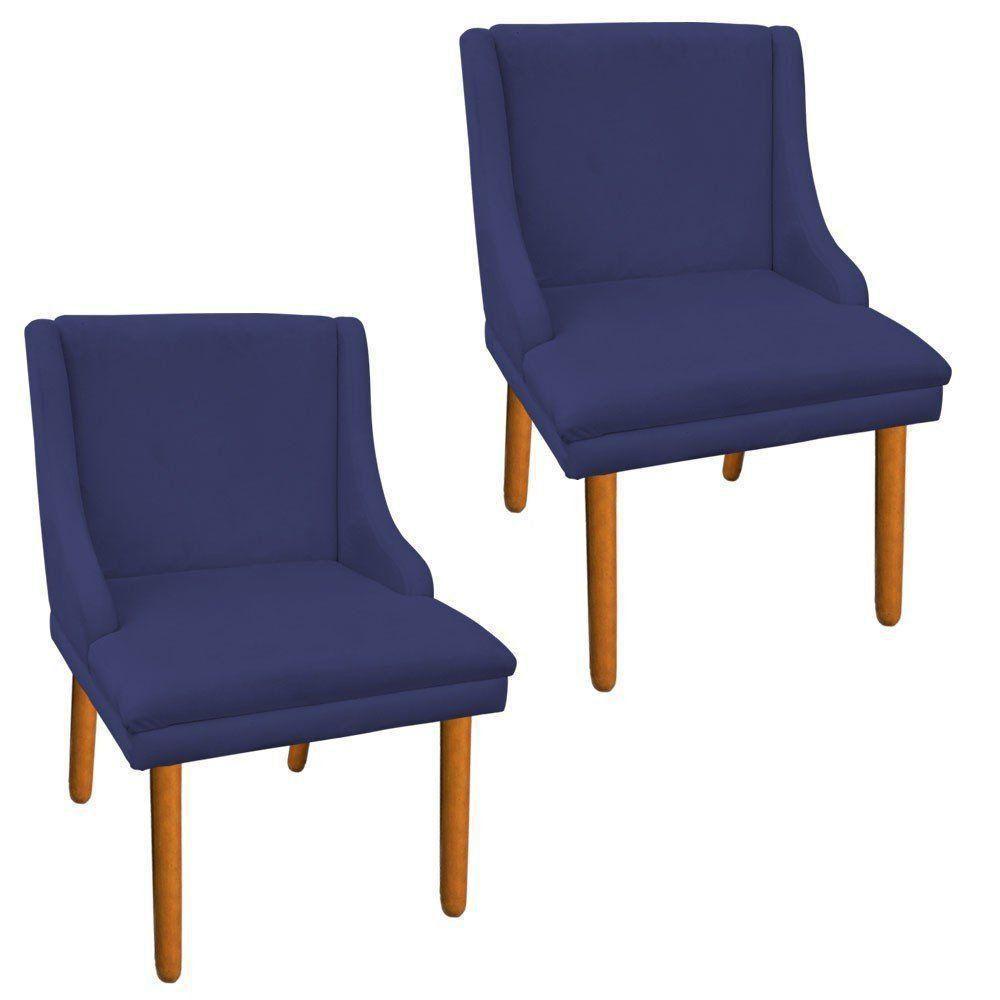 Kit 2 Cadeiras de Jantar Liz Suede Azul Marinho Pé Palito - 1