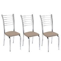 Conjunto 3 Cadeiras Ipanema Cromada Para Cozinha-Suede Bege-Gat Magazine - 1