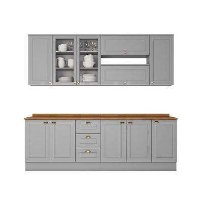 Cozinha Compacta Amy 11 Portas 3 Gavetas MDF Cinza com Aéreos e Balcões