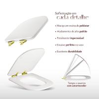 Assento Poliester Soft Close Antimicrobiano Unic Branco Para Vaso Deca Com Ferragem Dourada - 9