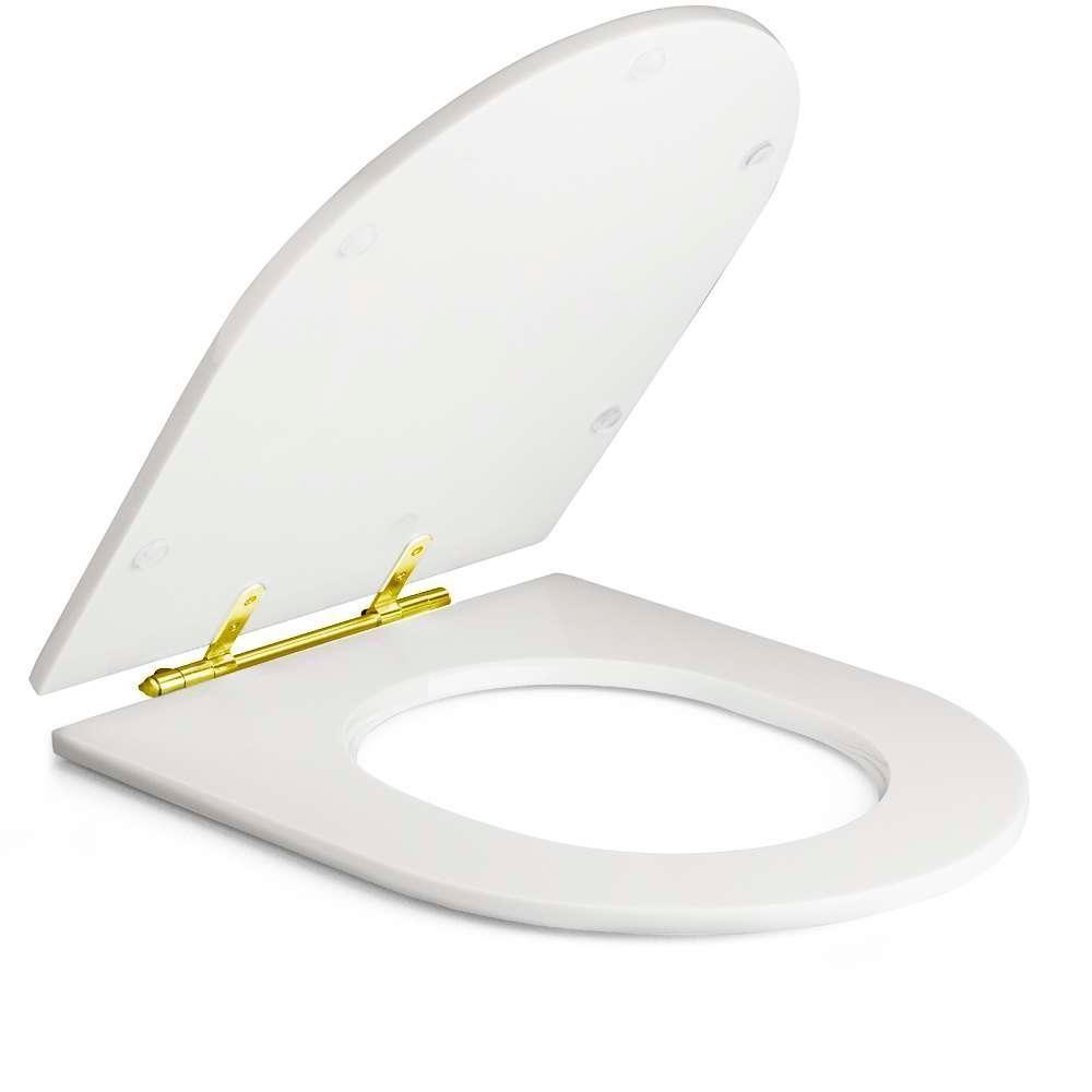 Assento Sanitário Poliéster Antibacteriano Carrara Branco Para Vaso Deca Com Ferragem Dourada - 7