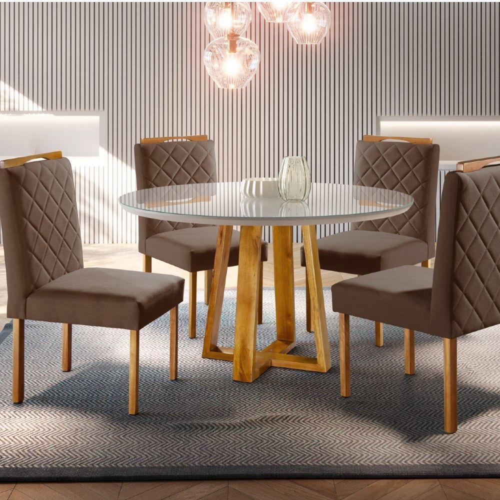 Conjunto Sala De Jantar 4 Lugares Mesa Redonda 1,2m E 4 Cadeiras Marrom - 1