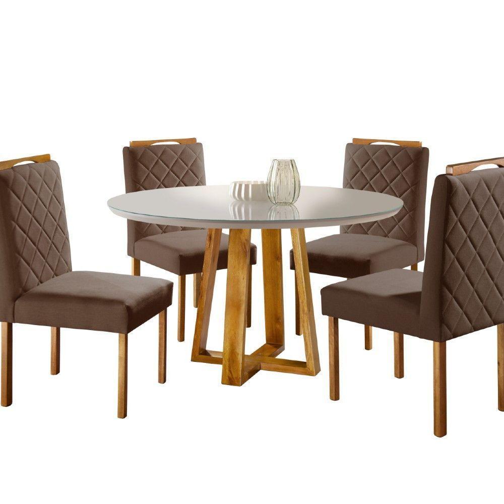Conjunto Sala De Jantar 4 Lugares Mesa Redonda 1,2m E 4 Cadeiras Marrom - 5