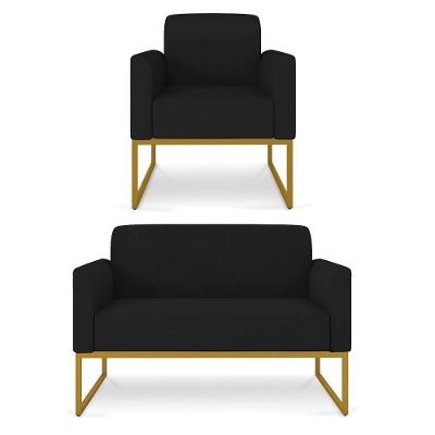 Kit Namoradeira E Poltrona Decorativa Maressa A79 Preto Dourado Ibiza