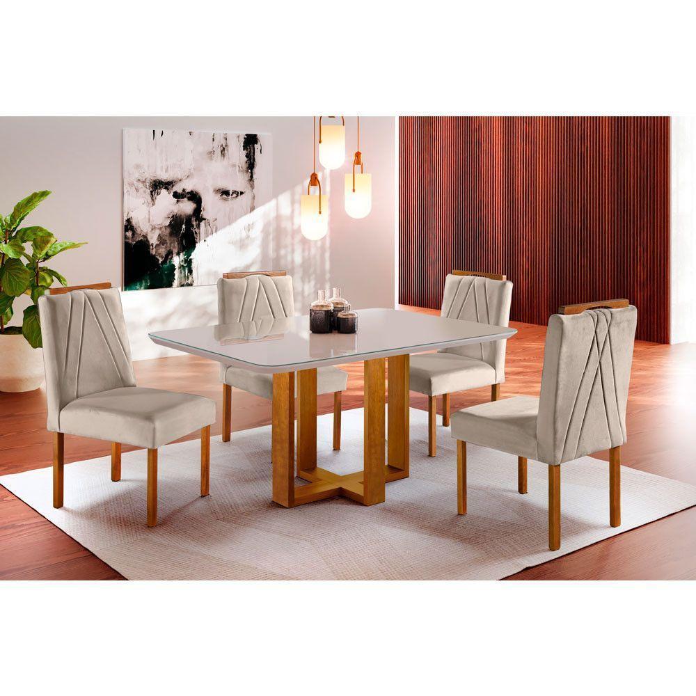 Kit Jantar 4 Lug Mesa E Cadeiras Mel/Off White/ Bege Areia - 1