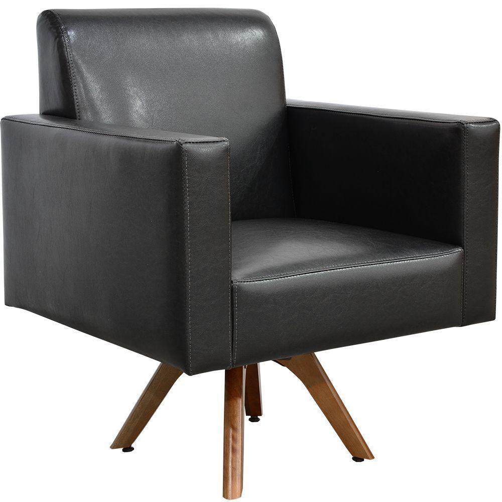 Poltrona Giratória Base De Madeira Couríssimo Preto - 1