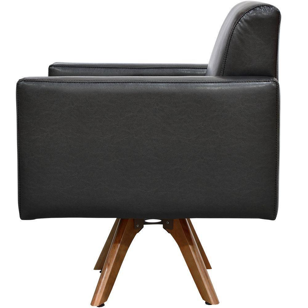 Poltrona Giratória Base De Madeira Couríssimo Preto - 3