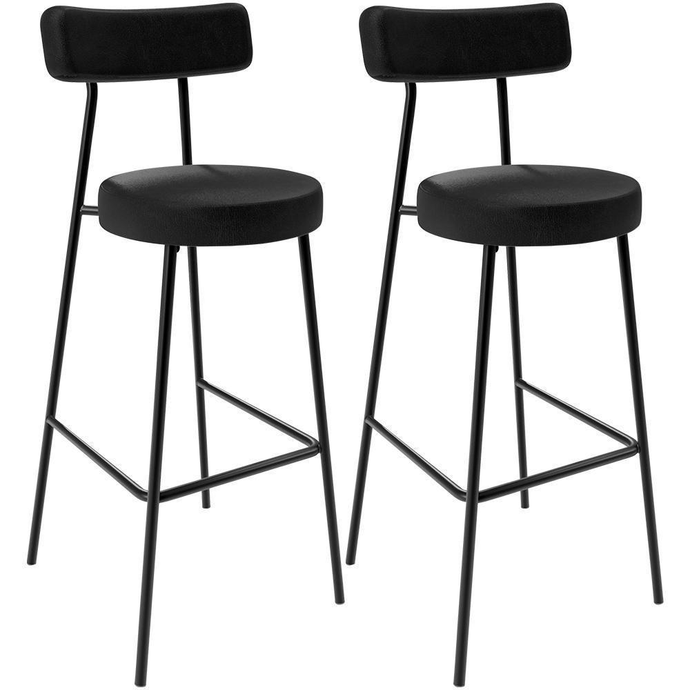 Kit 02 Banquetas Altas Estrutura Em Aço Milão F01 Preto - 1