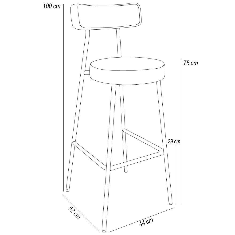 Kit 02 Banquetas Altas Estrutura Em Aço Milão F01 Preto - 5