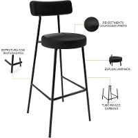 Kit 02 Banquetas Altas Estrutura Em Aço Milão F01 Preto - 6